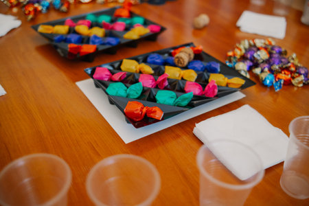 Multicolored candies on the table