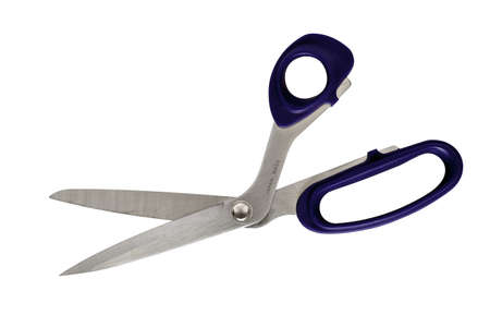 Open sissors from japanese steel with blue handlesの写真素材