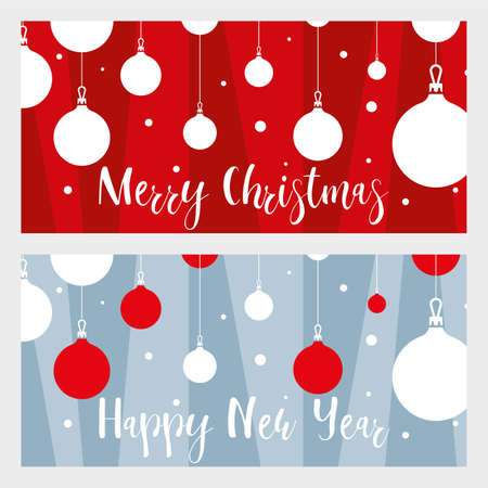 Two bright Christmas postcards with Christmas balls and snowflakes. Vector illustrationのイラスト素材
