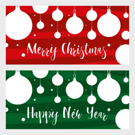 Two bright Christmas postcards with Christmas balls and snowflakes. Vector illustrationのイラスト素材