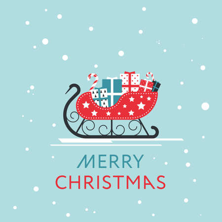 A sleigh full of Christmas presents. Simple Christmas illustrationのイラスト素材