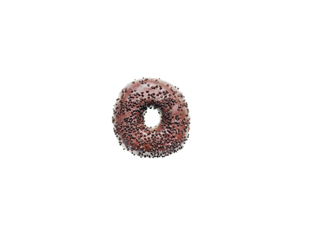 Delicious chocolate donut decorated with chocolate chips isolated on white, top viewの写真素材