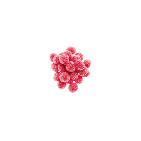 Three dimensional pile of raspberries isolated on white, copy space aroundの写真素材