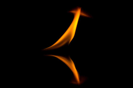 fire flames with reflection on black backgroundの写真素材