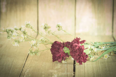 Dried flowers on the wooden floor,retro vintage styleの写真素材