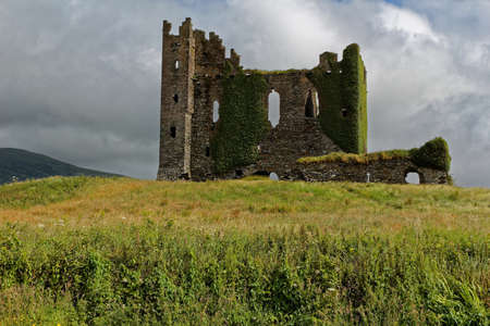 The remains of Ballycarberry Castle near Cahersiveen in County Kerry,Ireland.の写真素材