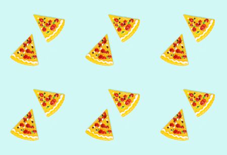 Bright and vivid toy pizza slices seamless patternの写真素材