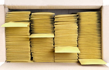 A lot of padded bubble envelopes in a large shipping box