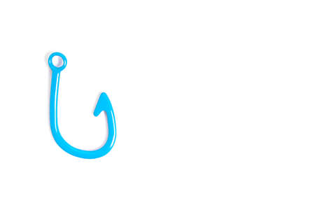 Blue fishhook pendant isolated on white background with copy space.