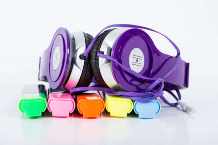 Headphone and Color sketch pen の写真素材
