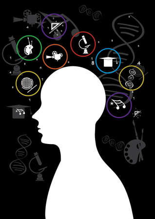 A man thinks of various issues in his mind のイラスト素材