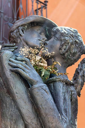 statue of two lovers while they are kissingの写真素材