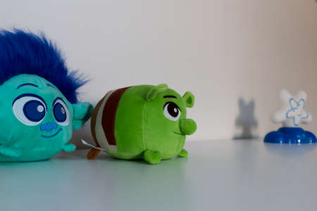 cloth puppets on the desk in a childs roomの写真素材