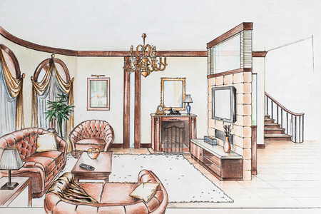 Figure interior room with colored pencilsの写真素材