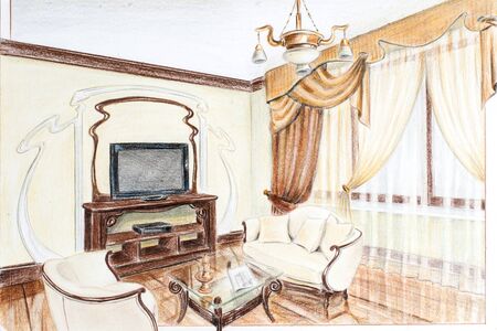 Pencil drawing rooms in Art Nouveau styleの写真素材