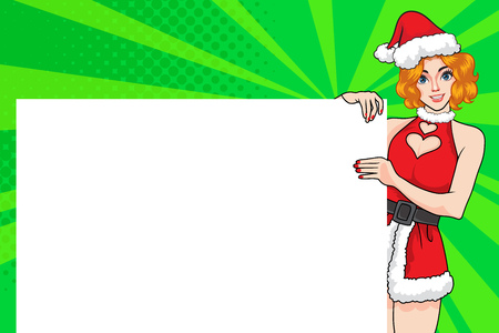 santa woman showing okay gesture action with background pop art comics style.のイラスト素材