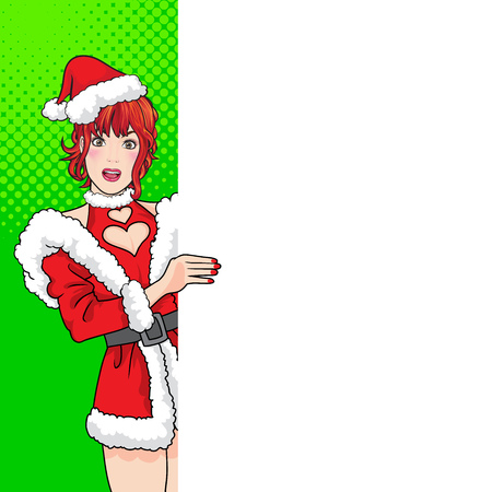 santa woman showing okay gesture action with background pop art comics style.のイラスト素材