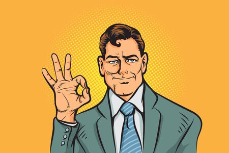 businessman smile okay gesture. Pop art retro illustration vintage kitschのイラスト素材