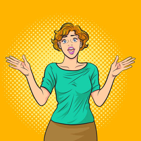 woman standing with a raised hand to talk something.のイラスト素材