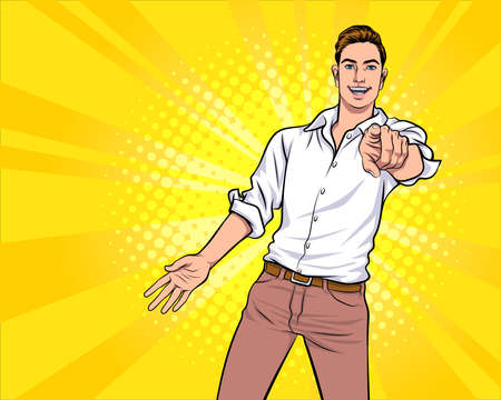 smart man point finger at you gesture  In Retro Vintage Pop Art Comic Styleのイラスト素材