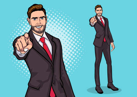 Boss business man bearded pointing to the front pop art comics style.のイラスト素材