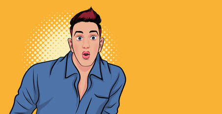 wondering man confused expression with arms and hands raised. Doubt concept In Pop Art Comic Styleのイラスト素材