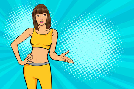 surprise short hair woman OMG face wow pointing Retro Vintage Pop Art Comic Styleのイラスト素材