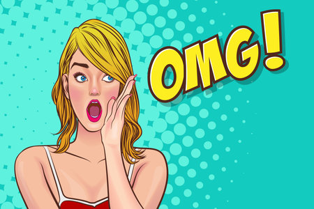 woman talking whispering gossip secret retro pop art comic cartoon vintageのイラスト素材