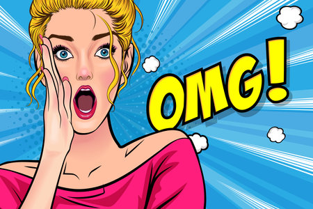 woman talking whispering gossip secret retro pop art comic cartoon vintageのイラスト素材