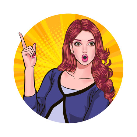Avatar of woman or business person in various poses, circle background, retro pop art comics style.のイラスト素材