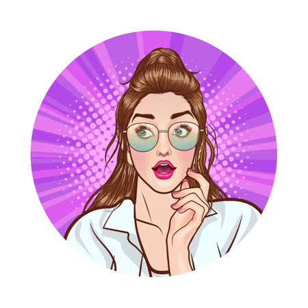 Avatar of woman or business person in various poses, circle background, retro pop art comics style.のイラスト素材