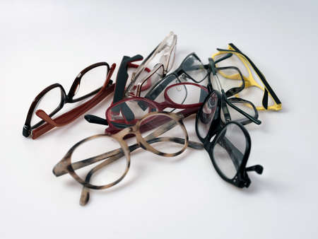 A group of eyeglasses , colorful frames .の写真素材