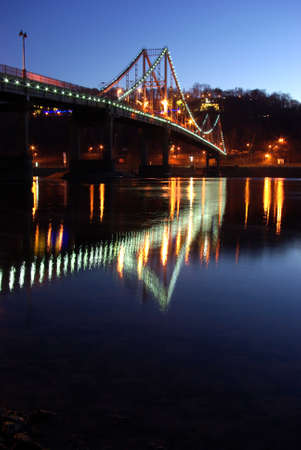 Foot bridge cross the Dniper river, Kiev, Ukraineの写真素材