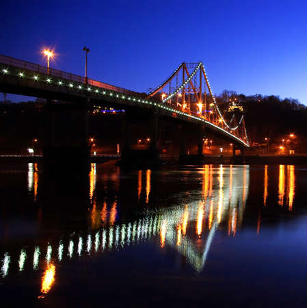 Foot bridge cross the Dniper river, Kiev, Ukraineの写真素材