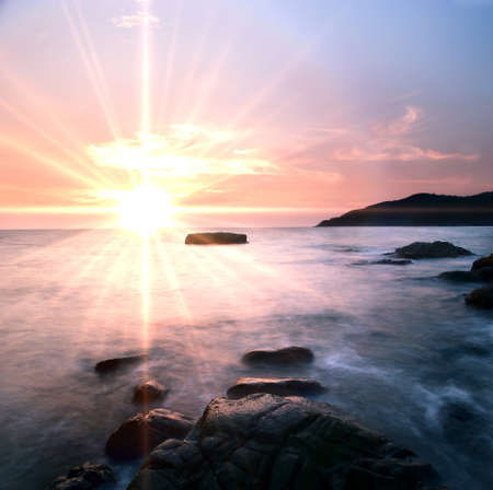 Beautiful sunset over the seaの写真素材