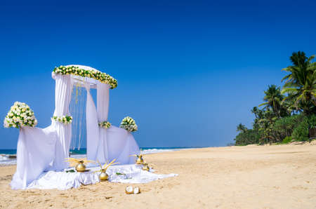 Wedding set up on tropical beachの写真素材