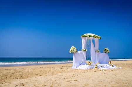 Wedding set up on tropical beachの写真素材