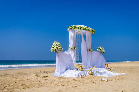Wedding set up on tropical beachの写真素材