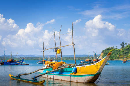 Traditional Sri Lanka fishing boats in the Mirissa harborの写真素材