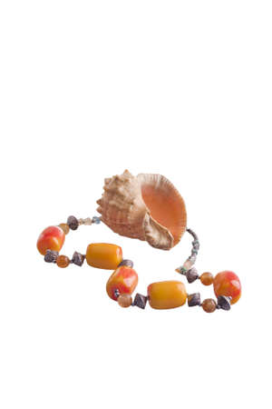 beads and shell isolated on whiteの写真素材