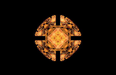 abstract fractal golden symmetric figure on blackの写真素材