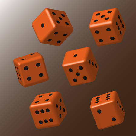 Orange Dice with Black Points on Brown Backgroundのイラスト素材