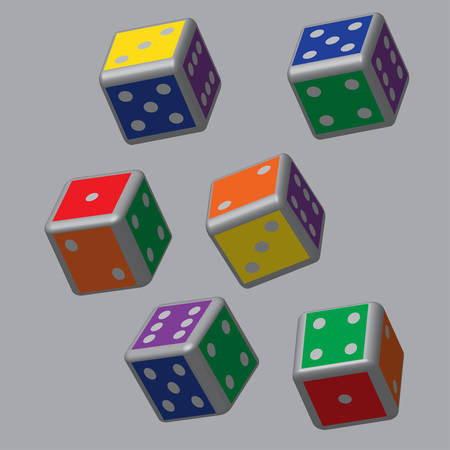Rainbow Dice with Gray Points on Gray Backgroundのイラスト素材