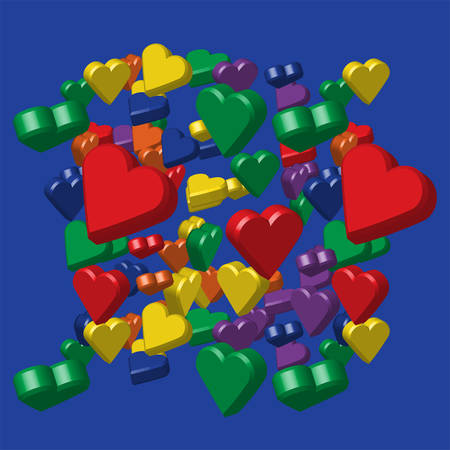 Rainbow Colors of Hearts Pattern design on a blue backgroundのイラスト素材