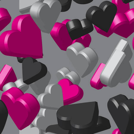 Grey Black Pink Hearts Seamless Patternのイラスト素材