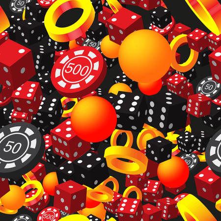 Abstract Rings Balls Poker Chips and Dice on Blackのイラスト素材
