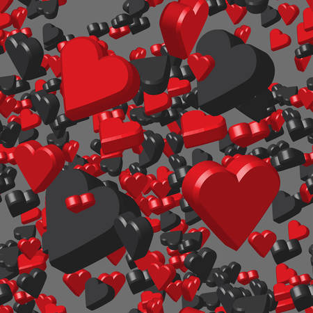 Red Black Hearts on Gray Seamless Patternのイラスト素材
