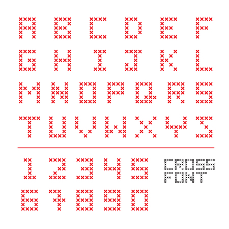 cross stitch fonts and numbers are ready to use as font, text line or head line.のイラスト素材