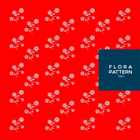 A seamless white floral pattern on red background.のイラスト素材