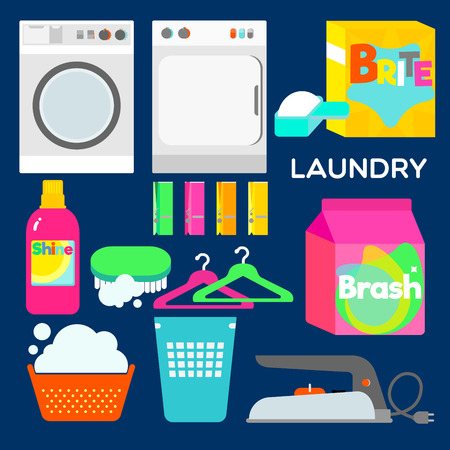 Laundry appliances and equipments illustrated in graphic style.のイラスト素材